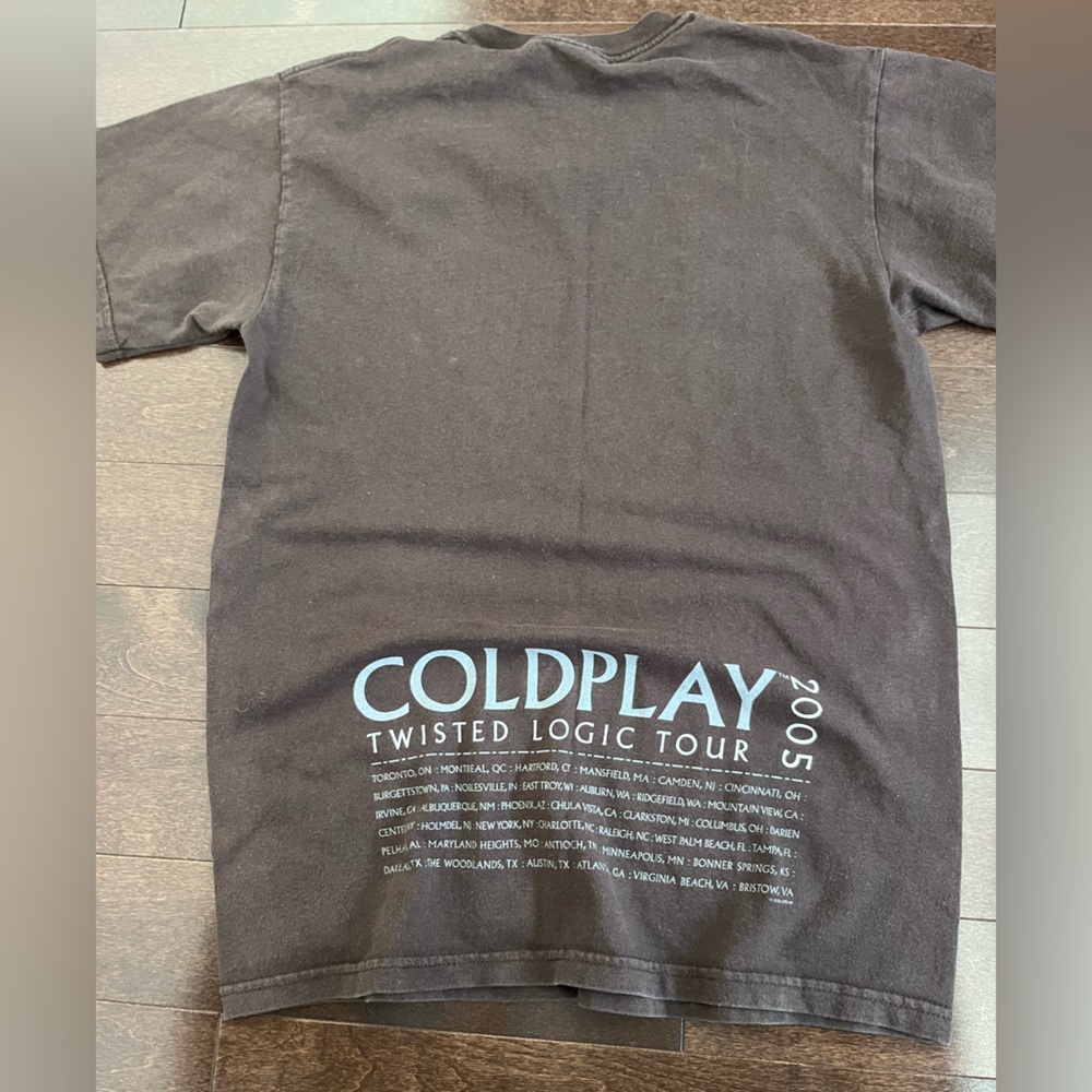 Vintage Coldplay 2005 Graphic Band Twisted Logic Tour T-Shirt Brown Original y2k - Picture 3 of 6